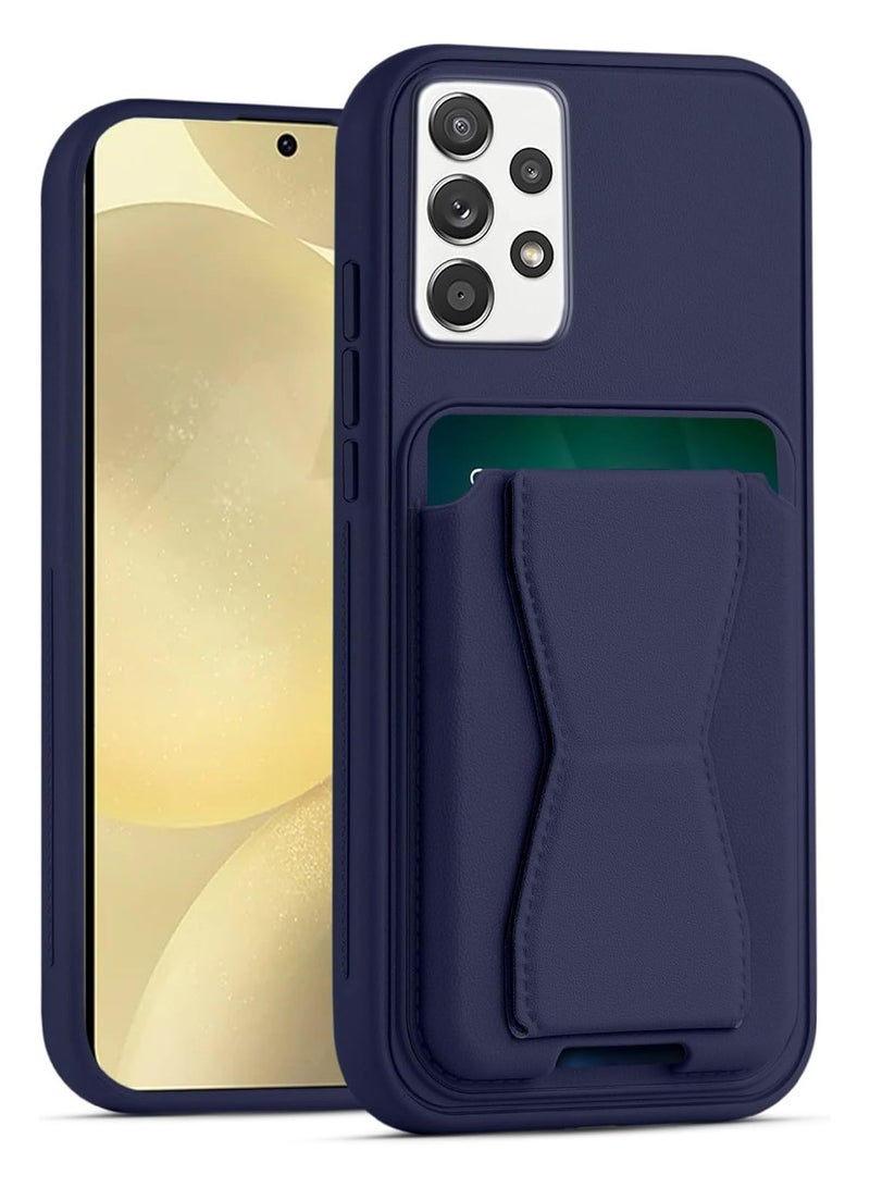 Leather back cover with card wallet Foldable Shockpoof Case compatible with Samsung Galaxy A72 (blue)